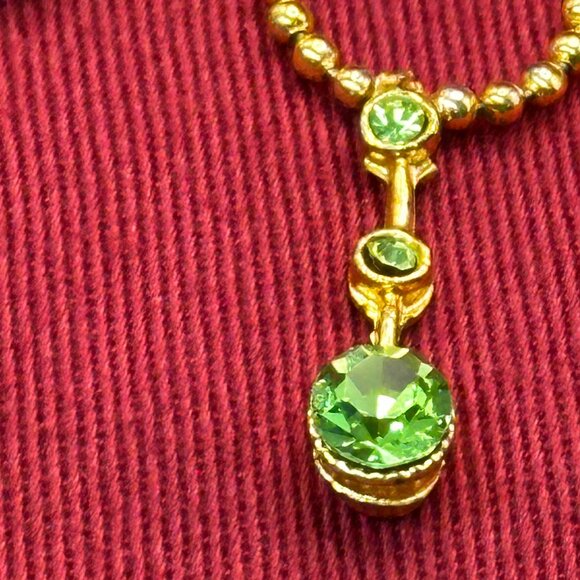 Green Faceted Crystal Necklace on Gold-Tone Round Ball Chain - Picture 12 of 16